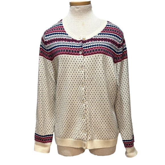 Talbots Sweaters - Talbots sz XL cream colored lambswool button front cardigan with fair isle print